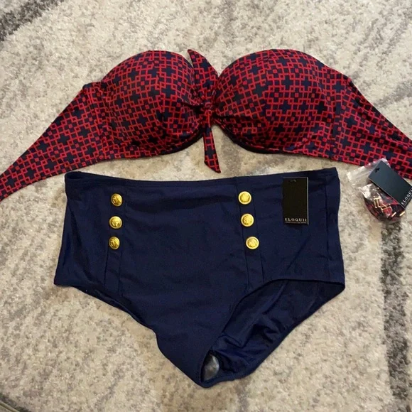 NWT ELOQUII Navy and Red Two Piece Bathing Suit 🔥 - Picture 1 of 10